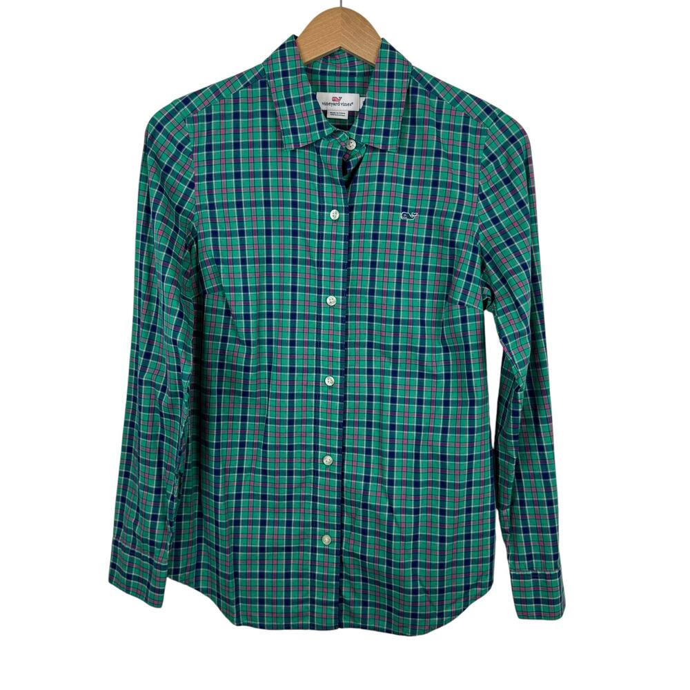 Vineyard Vines Womens Multicolor Plaid Button Down Shirt Sz 0 Preppy Layering‎